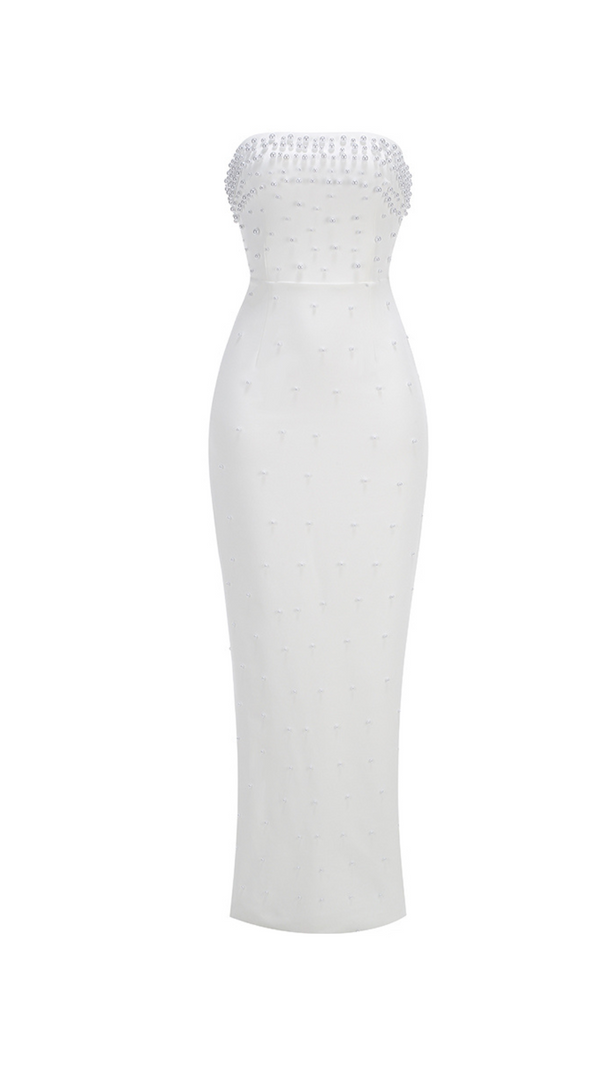 AIIZIE PEARL-EMBELLISHED STRAPLESS GOWN IN WHITE - product image