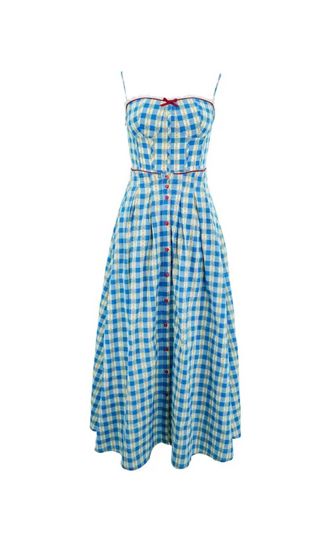 Virginia – Maxikleid mit karierten Trägern in Blau
