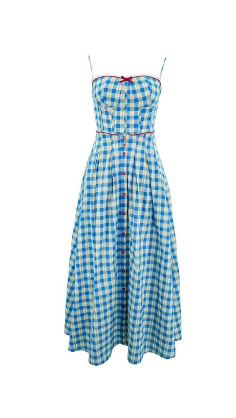 abito lungo con spalline a quadri Virginia in blu