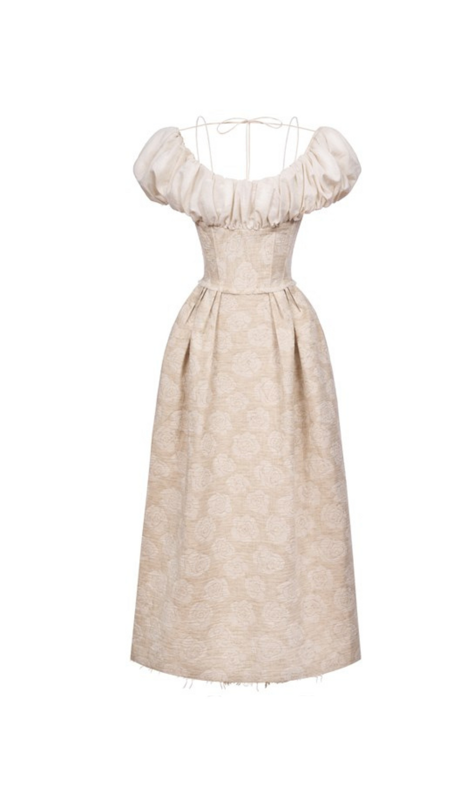 boat neck corset maxi dress in beige