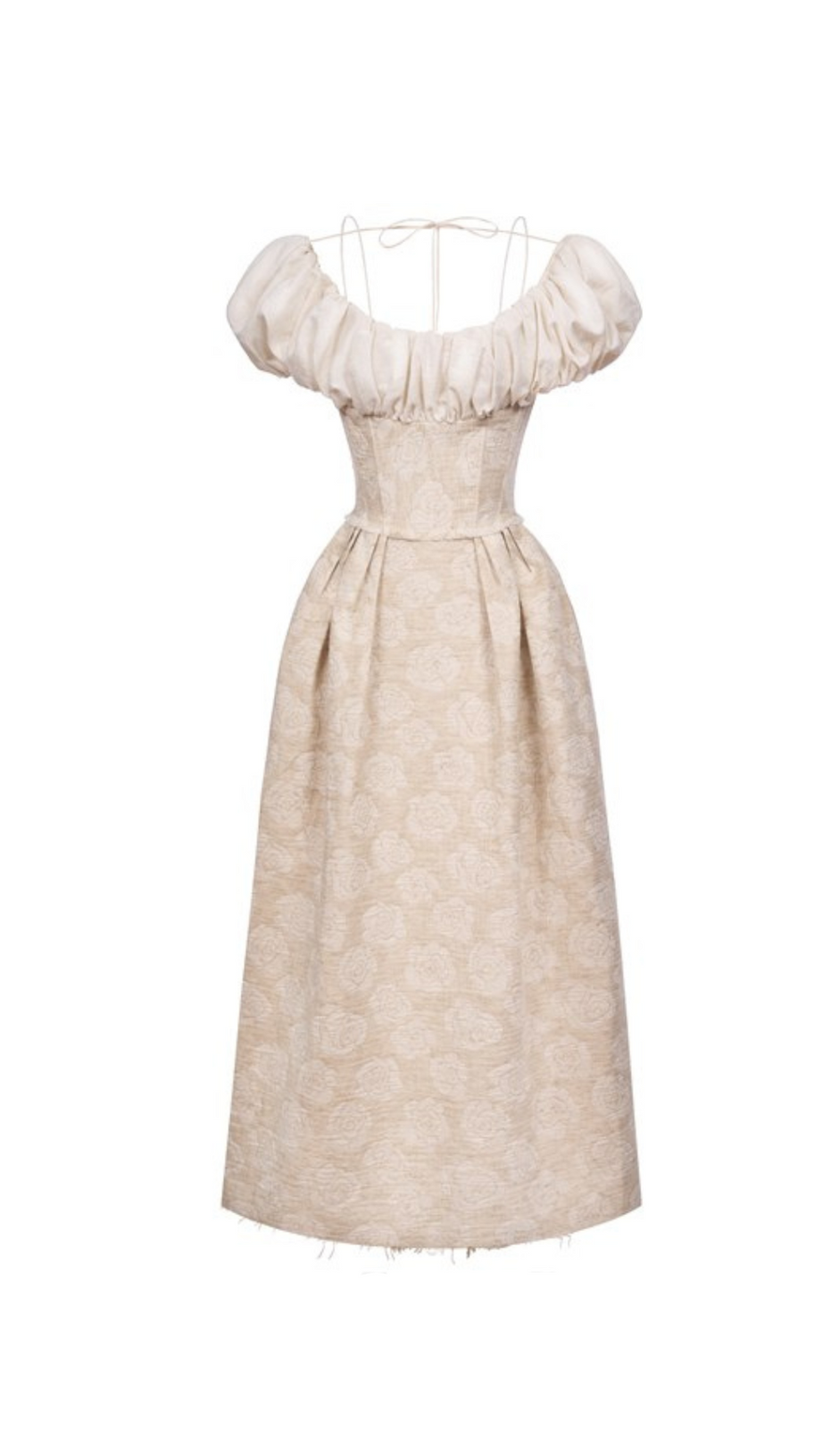 BOAT NECK CORSET MAXI DRESS IN BEIGE