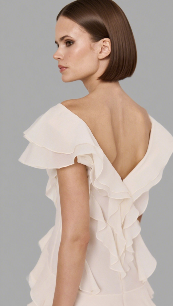 AIIZIE SABRINA RUFFLE LAYERS STRAPLESS MINI DRESS IN IVORY - product image