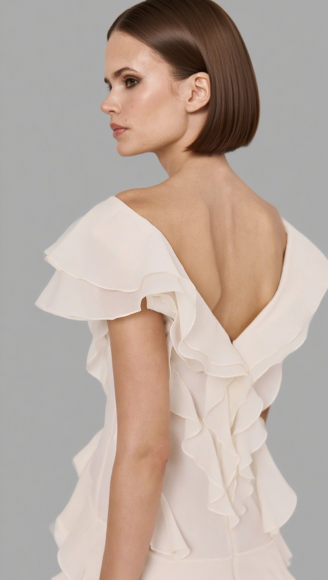 SABRINA RUFFLE LAYERS STRAPLESS MINI DRESS IN IVORY