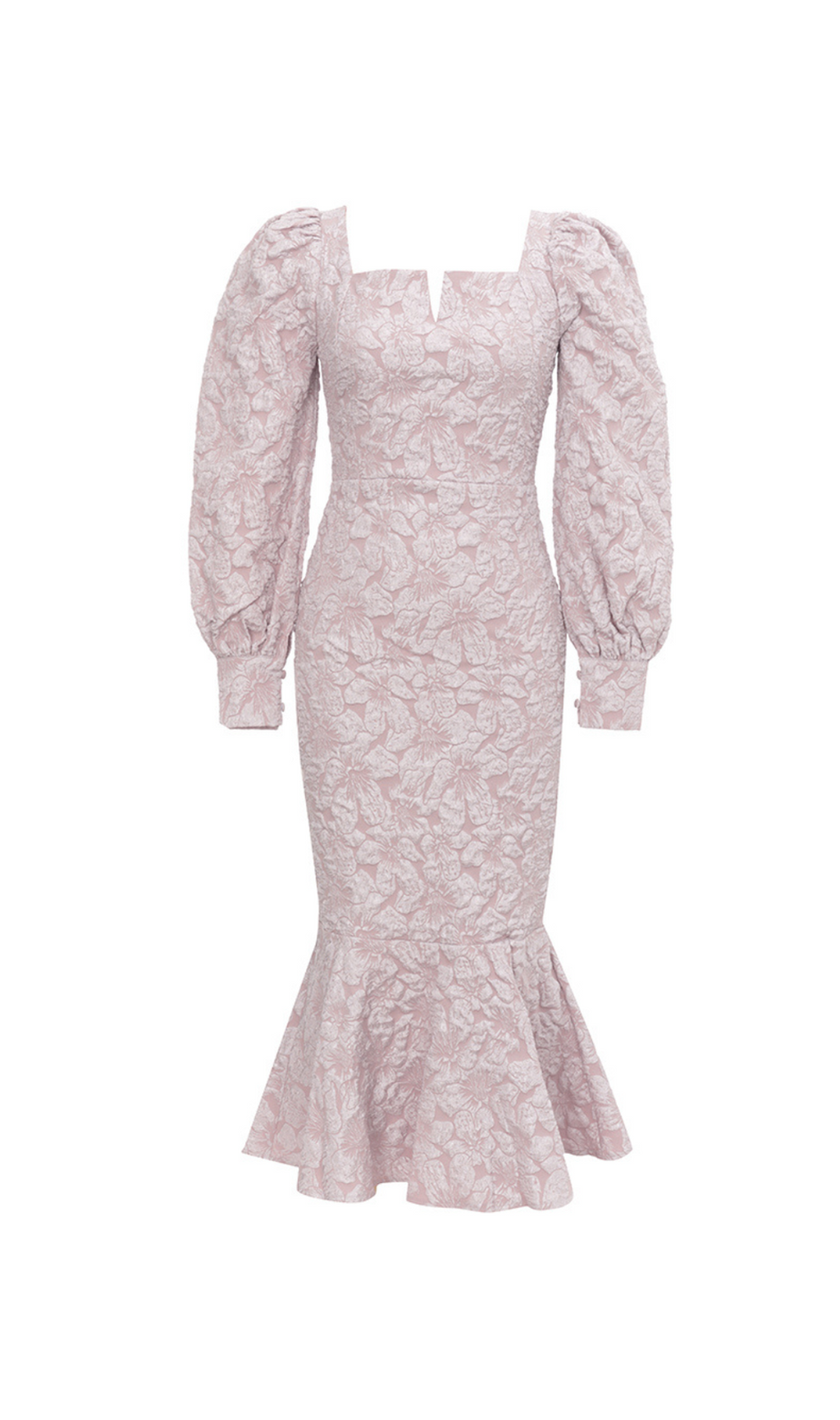 ALICE – BLUMEN-JACQUARD-MAXIKLEID MIT PUFFÄRMELN UND figurbetontem MUSTER IN PINK
