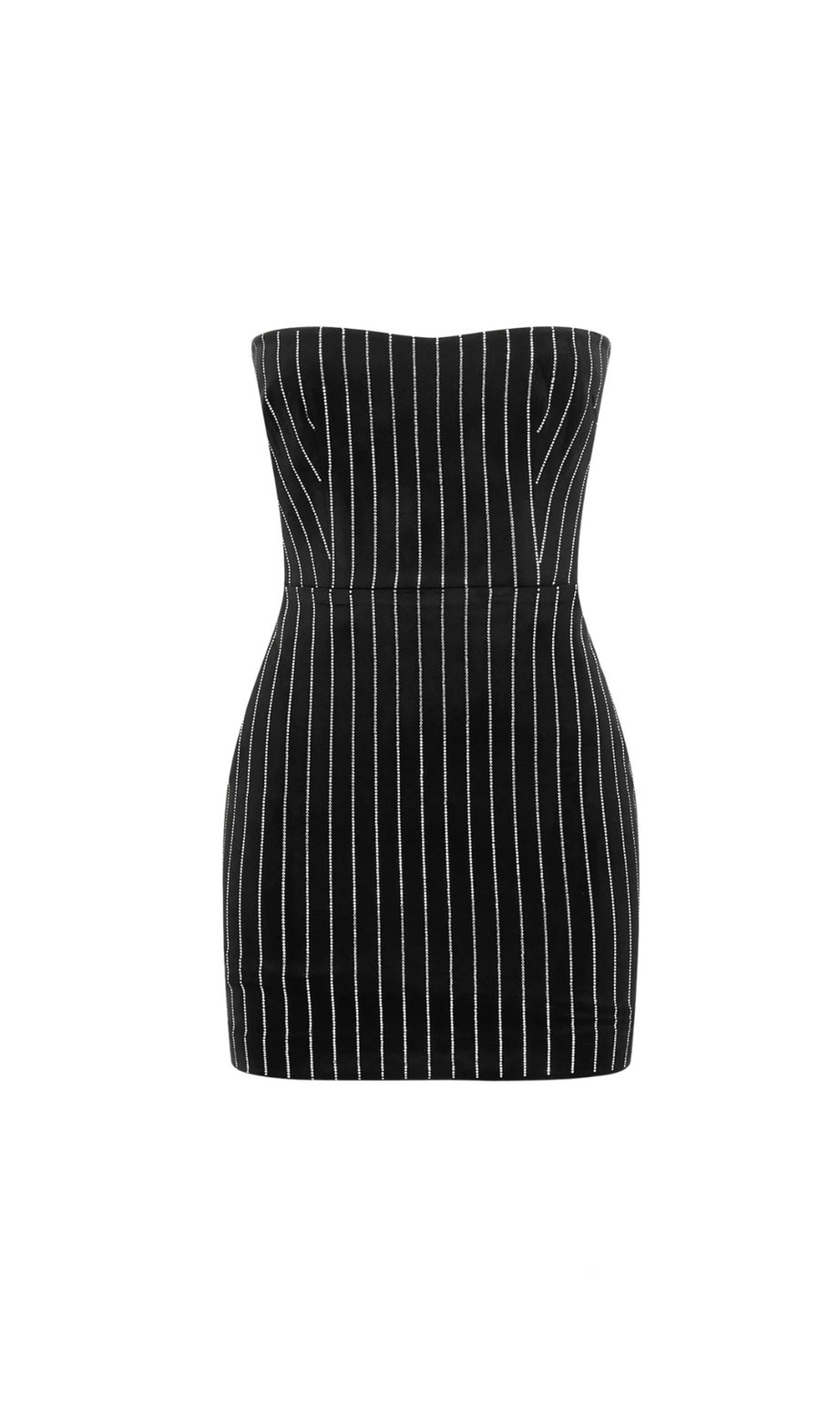 Erlina Crystal Pinstripe Strapless Mini Dress
