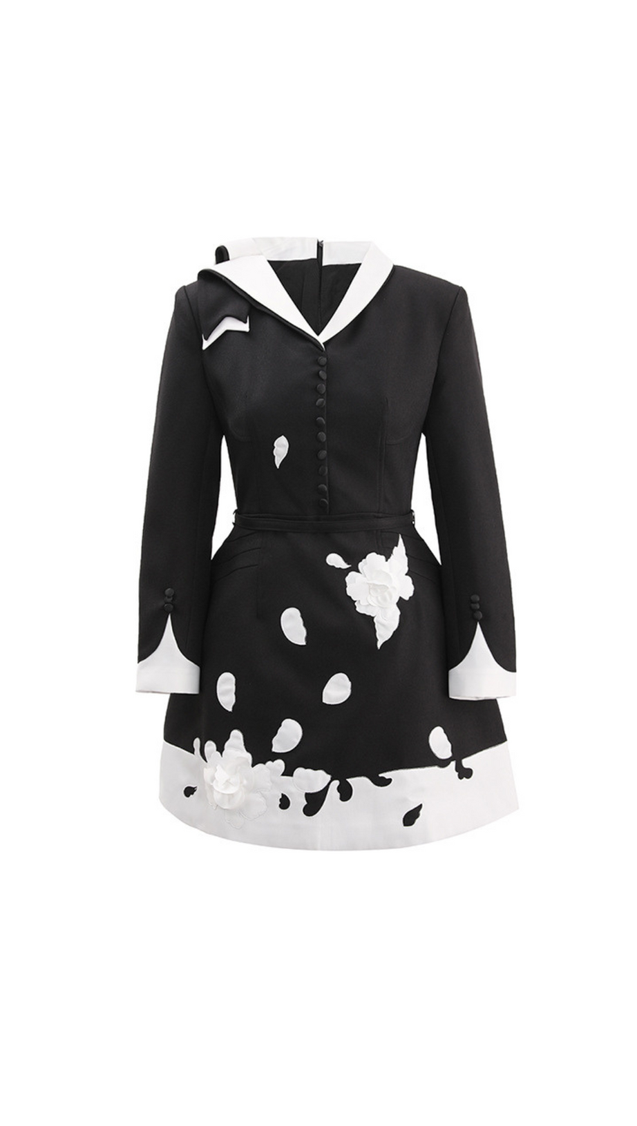 RENEE FLOWER EMBELLISHED BLACK A-LINE SILK MINI DRESS
