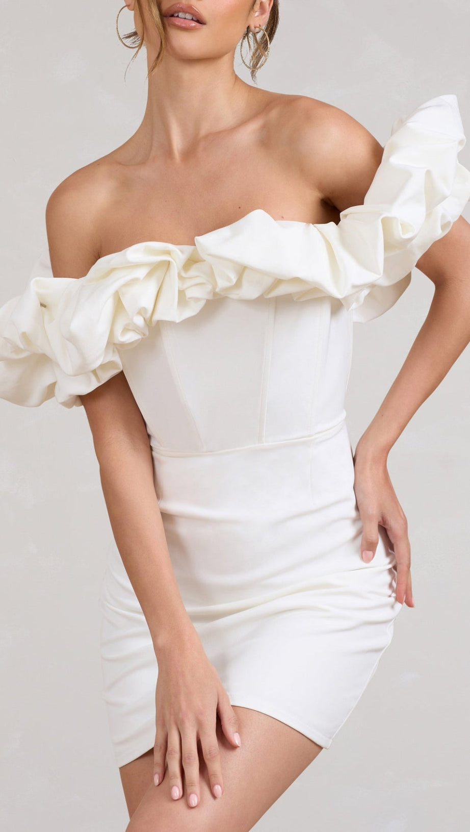 SATIN RUFFLE STRAPLESS DRESS