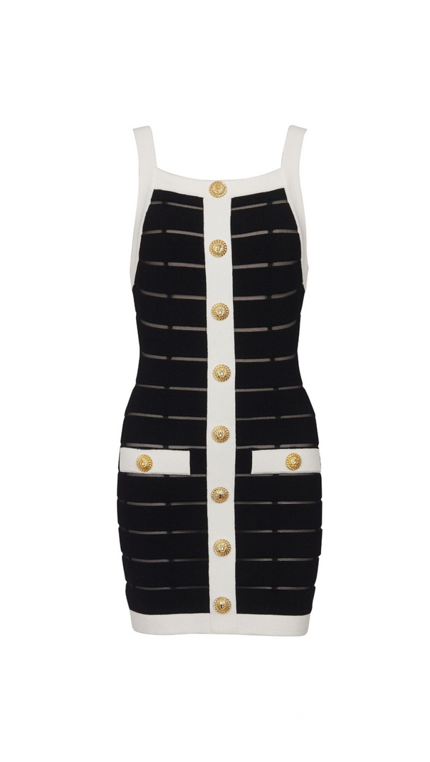 AIIZIE MOIRA 10-BUTTON MESH-DETAILED MINI DRESS IN BLACK - product image
