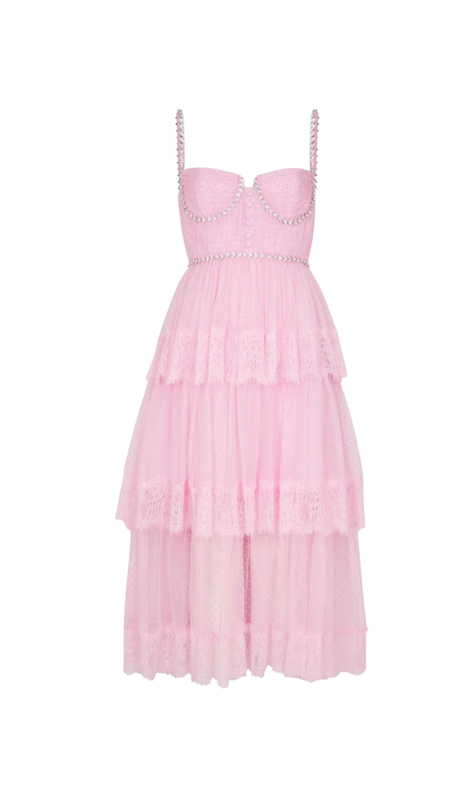 Elgine Midikleid mit Kristallverzierung und Spitzenbesatz