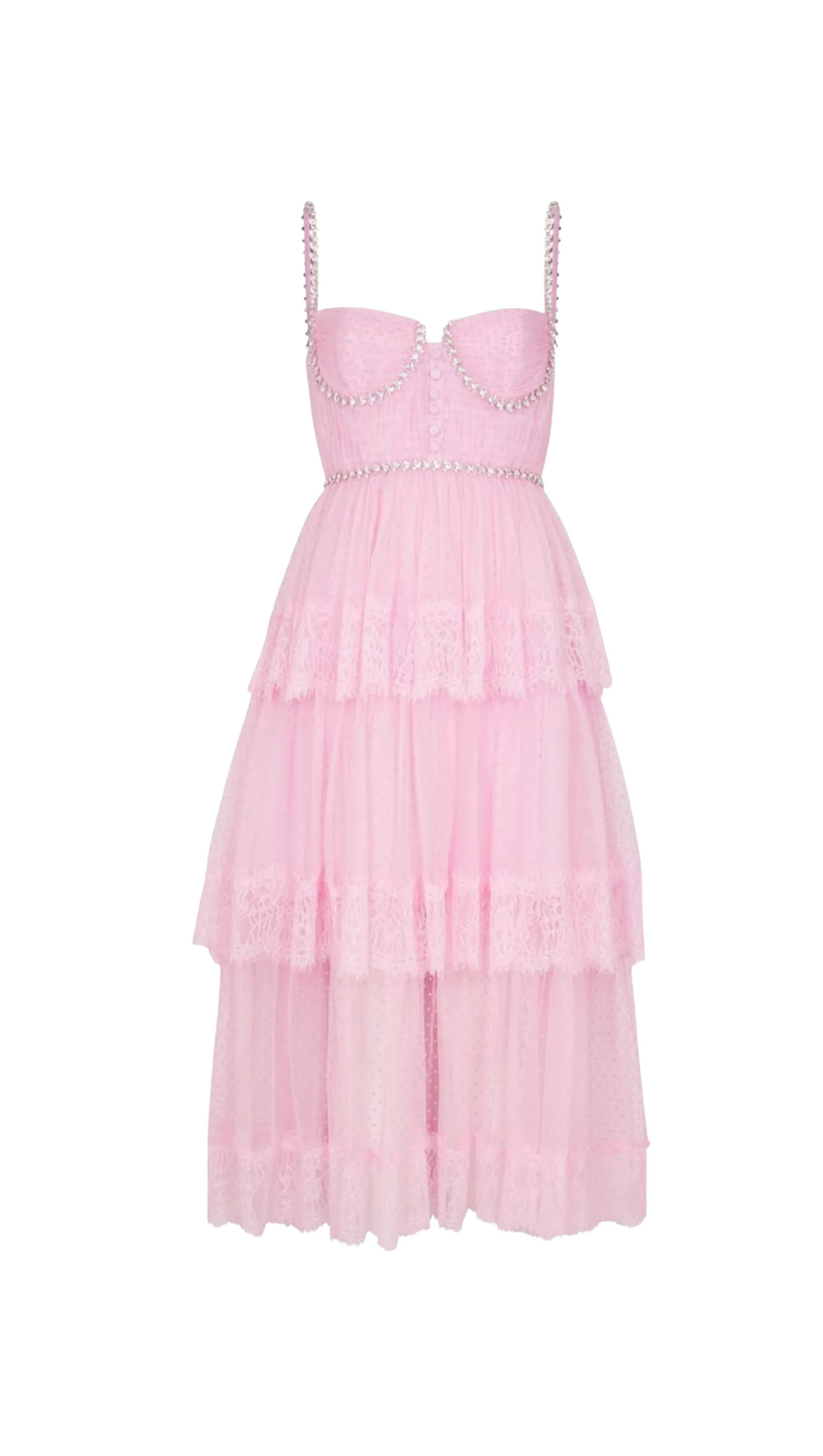 ELGINE CRYSTAL-EMBELLISHED LACE-TRIMMED MIDI DRESS