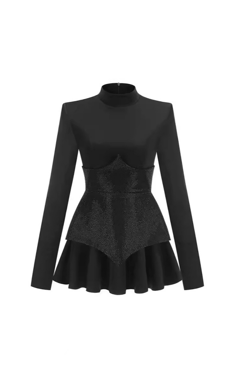 athena Keilani – Schwarzer, langärmliger Mini-Body