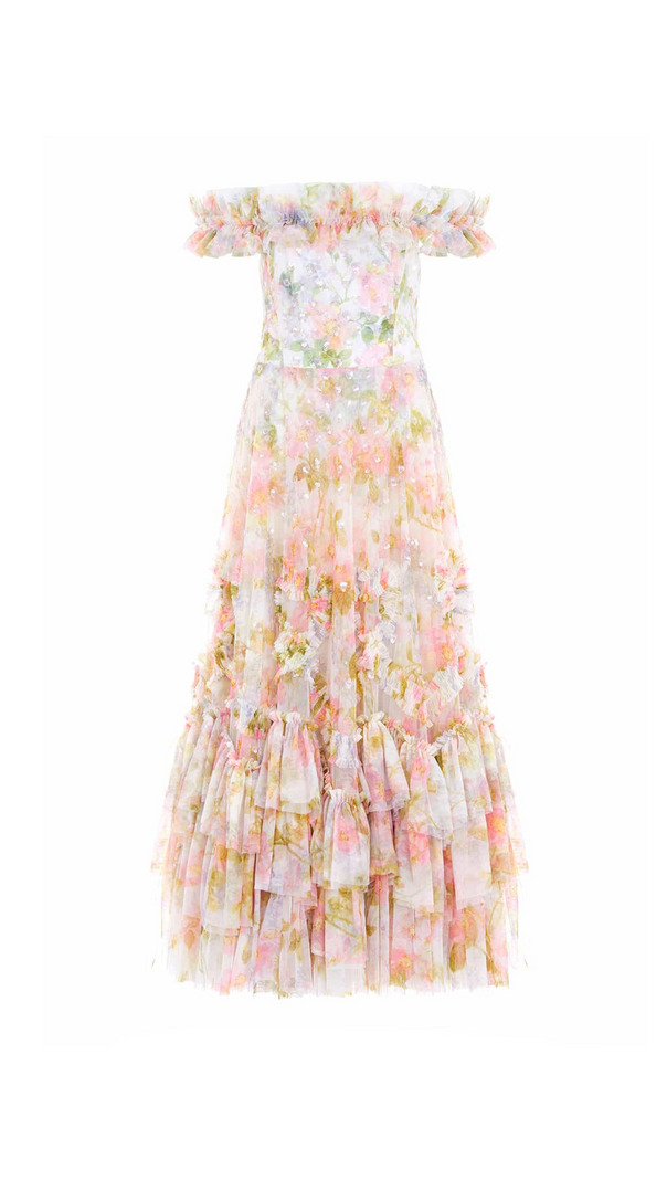 AIIZIE IMMORTAL ROSE OFF-SHOULDER ANKLE GOWN - product image