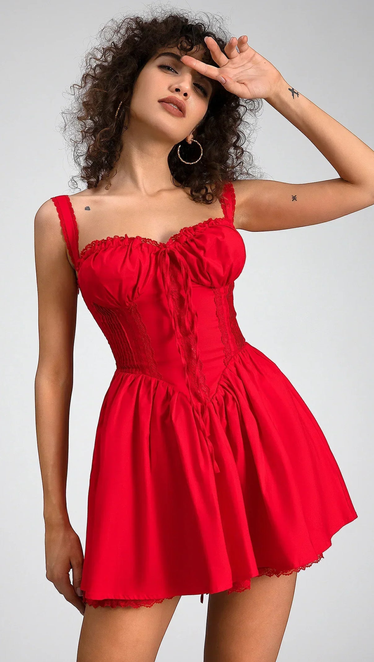 AIIZIE ROZELLE STRAP WOVEN MINI DRESS IN RED - product image