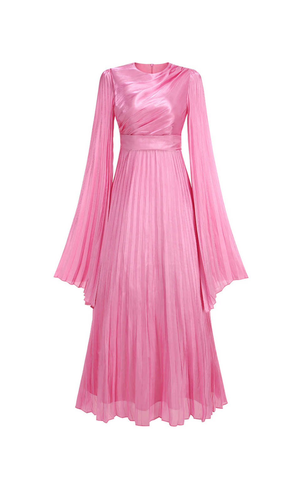 MANDY MAXIKLEID MIT GESCHLITZTEN ÄRMELN UND RÜSCHEN IN ROSA