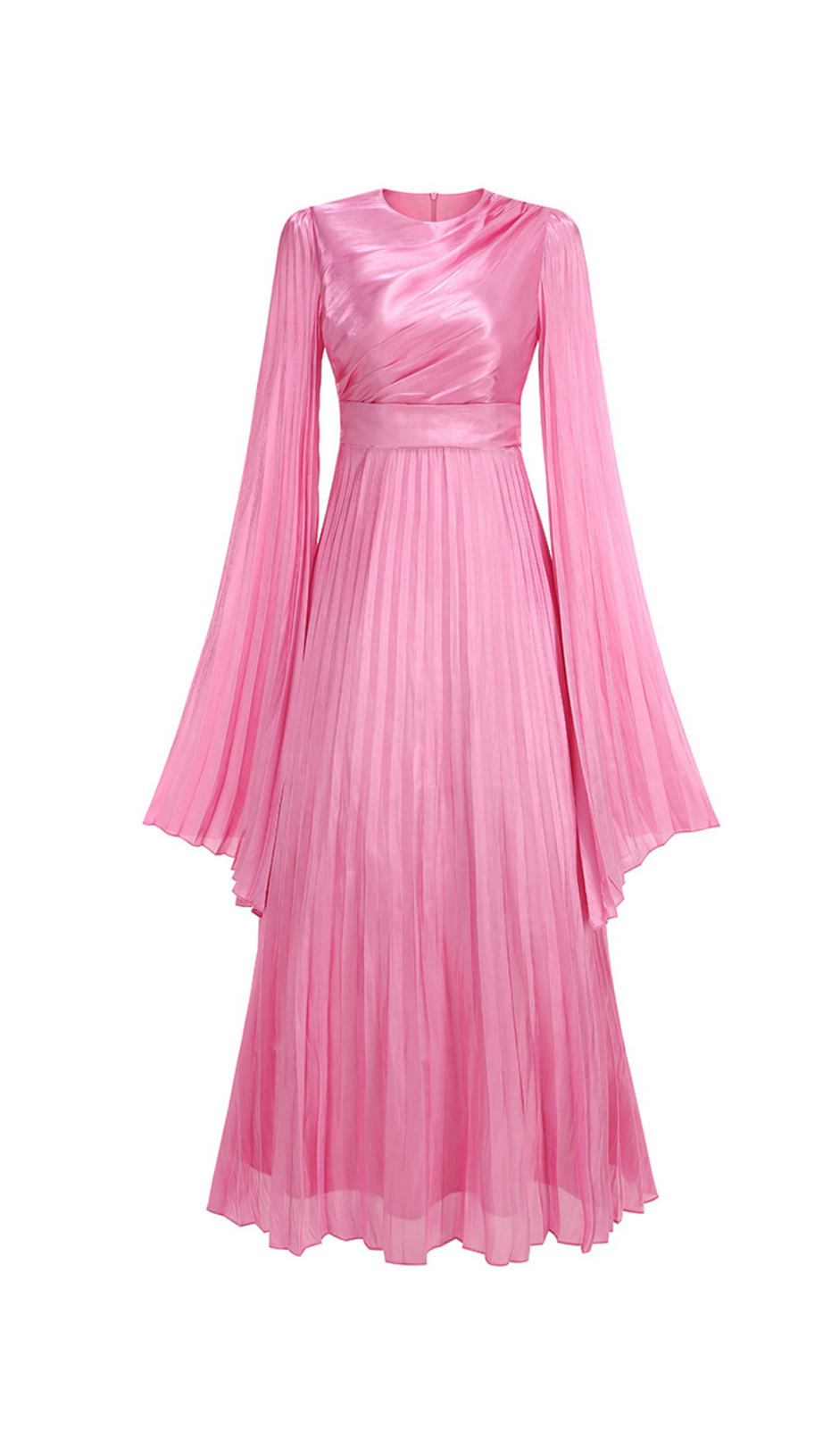 MANDY MAXIKLEID MIT GESCHLITZTEN ÄRMELN UND RÜSCHEN IN ROSA