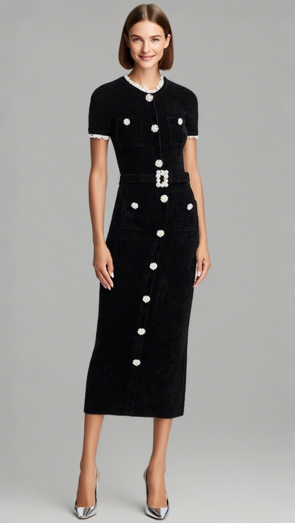 AIIZIE KAMA BLACK CHENILLE KNIT MIDI DRESS - product image