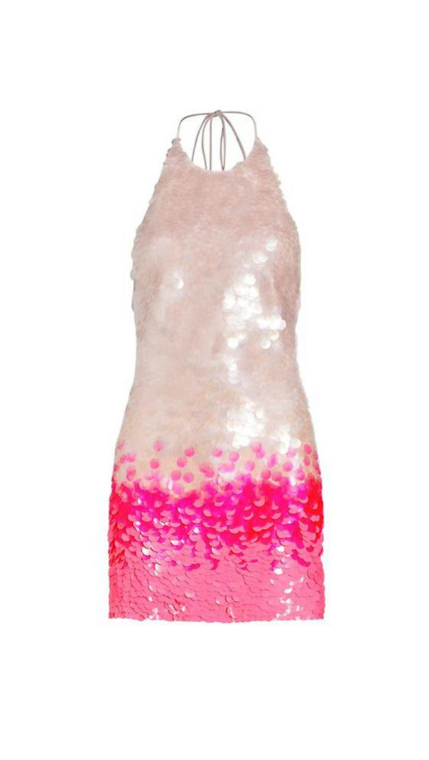 AIIZIE GISELLE PINK HALTER GRADIENT SEQUINS MINI DRESS - product image