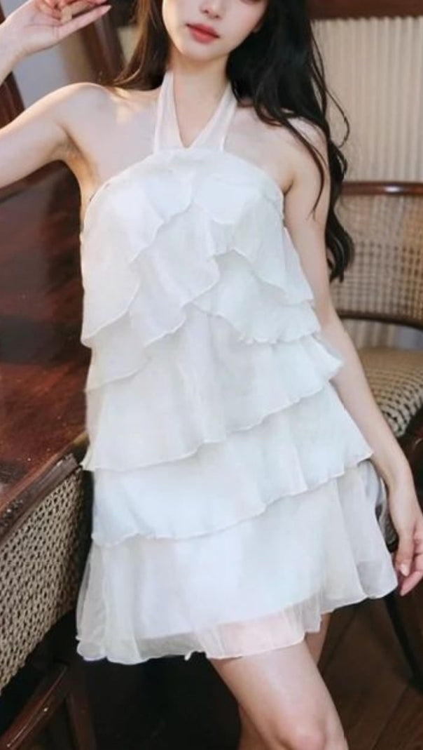 AIIZIE HALTER NECK CHIFFON MINI DRESS IN WHITE - product image