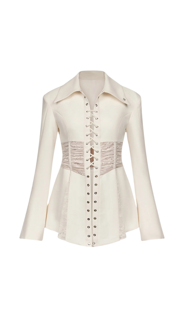 AIIZIE MELANY SEE THROUGH LACE UP SHIRT IN WHITE - product image