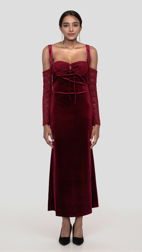 AIIZIE VELVET MAXI DRESS IN WINE - product image