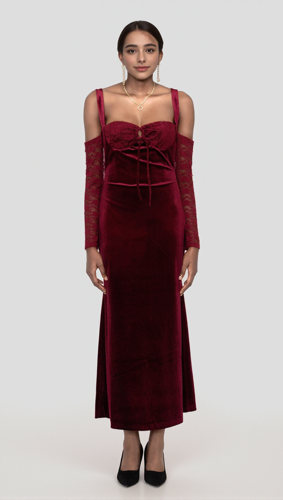 VELVET MAXI DRESS IN WINE