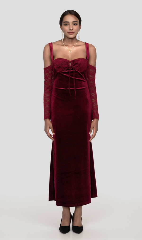 VELVET MAXI DRESS IN WINE