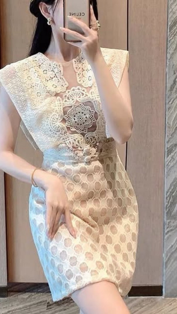 AIIZIE EMBROIDERY CUTOUT MINI DRESS IN APRICOT - product image