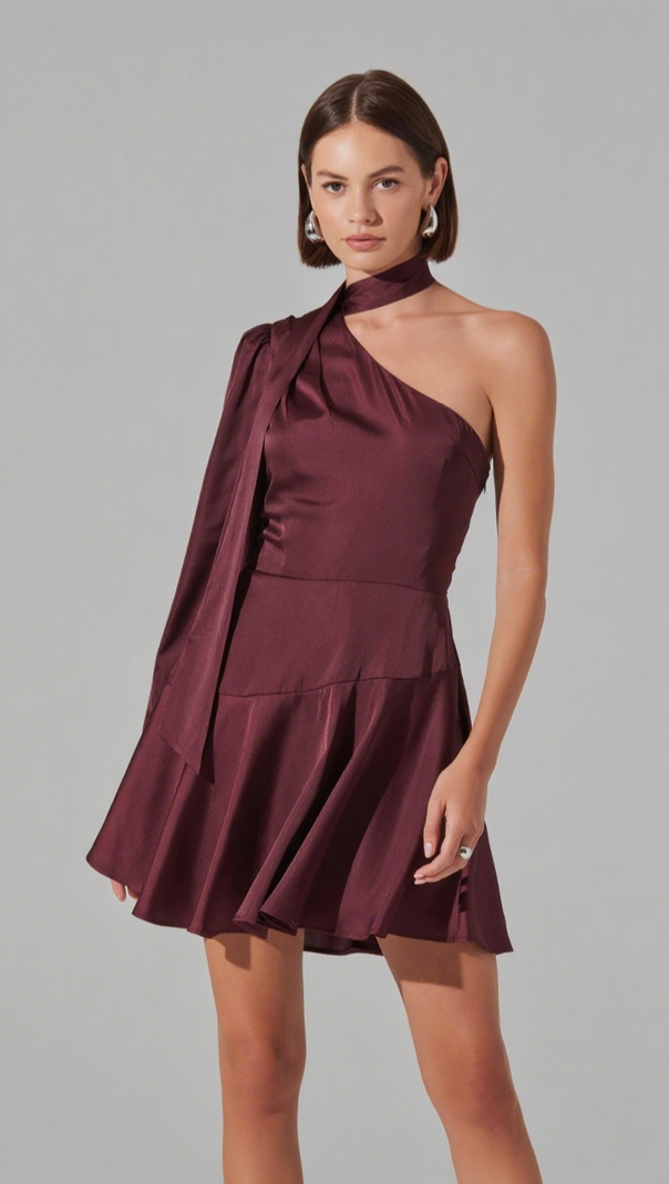 AIIZIE SATIN SCARF MINI SKATER DRESS - product image