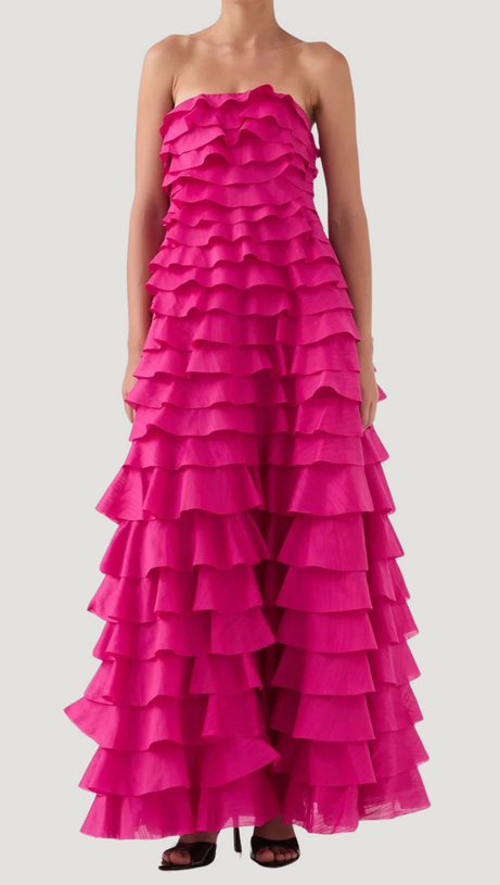 STACEY STRAPLESS LAYERED MAXI DRESS IN PINK