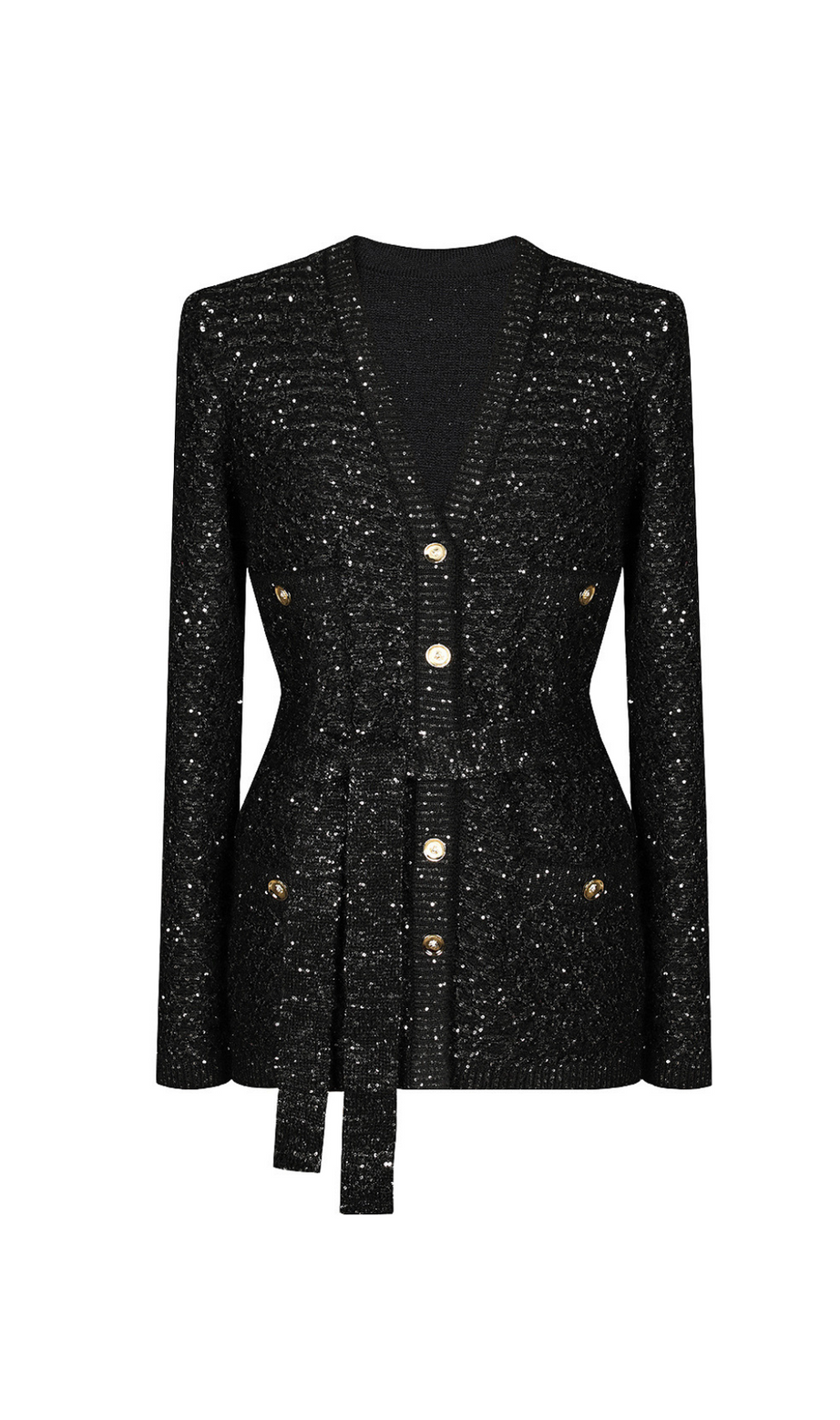 cardigan nero con scollo a V in maglia di paillettes