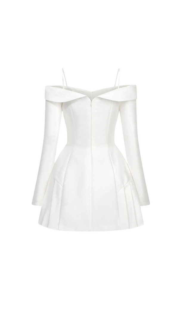 AIIZIE OFF-SHOULDER PLEATED TRIM MINI DRESS IN WHITE - product image