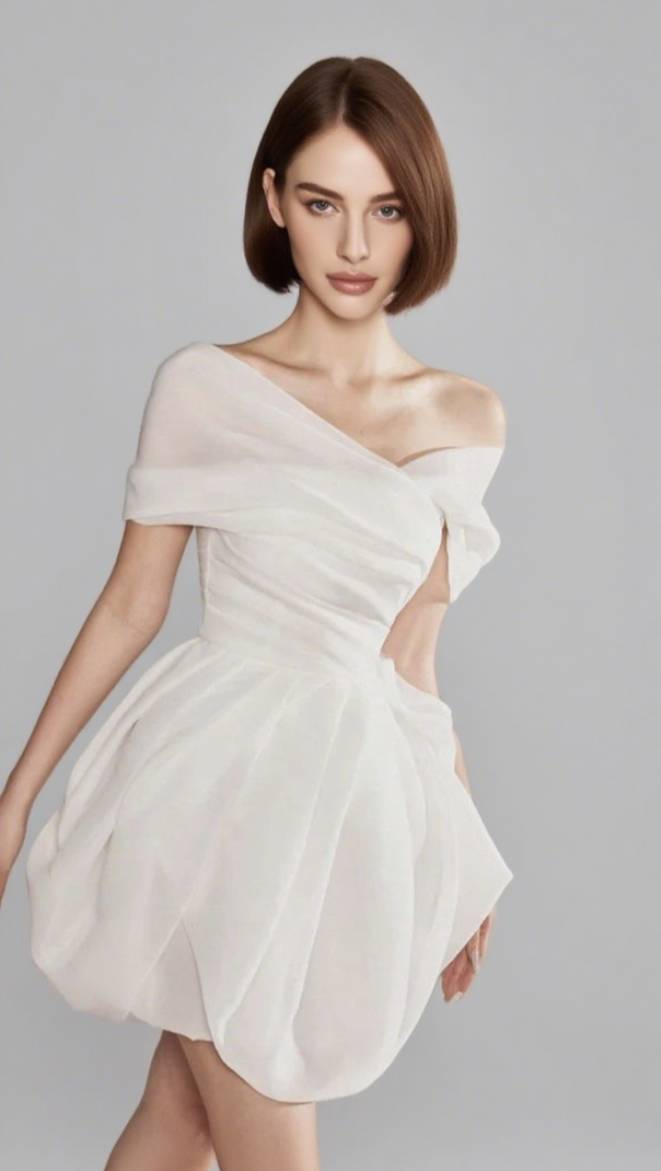 AIIZIE ONE SHOULDER RUCHED MINI DRESS IN WHITE - product image