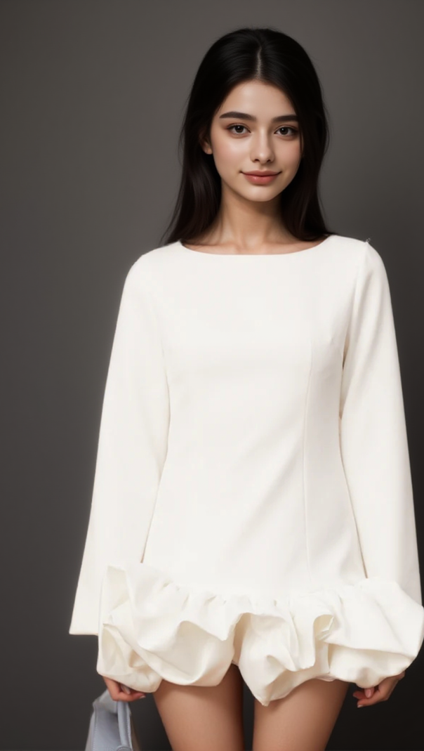 AIIZIE ELODIE WHITE BUBBLE-SKIRT MINI DRESS - product image