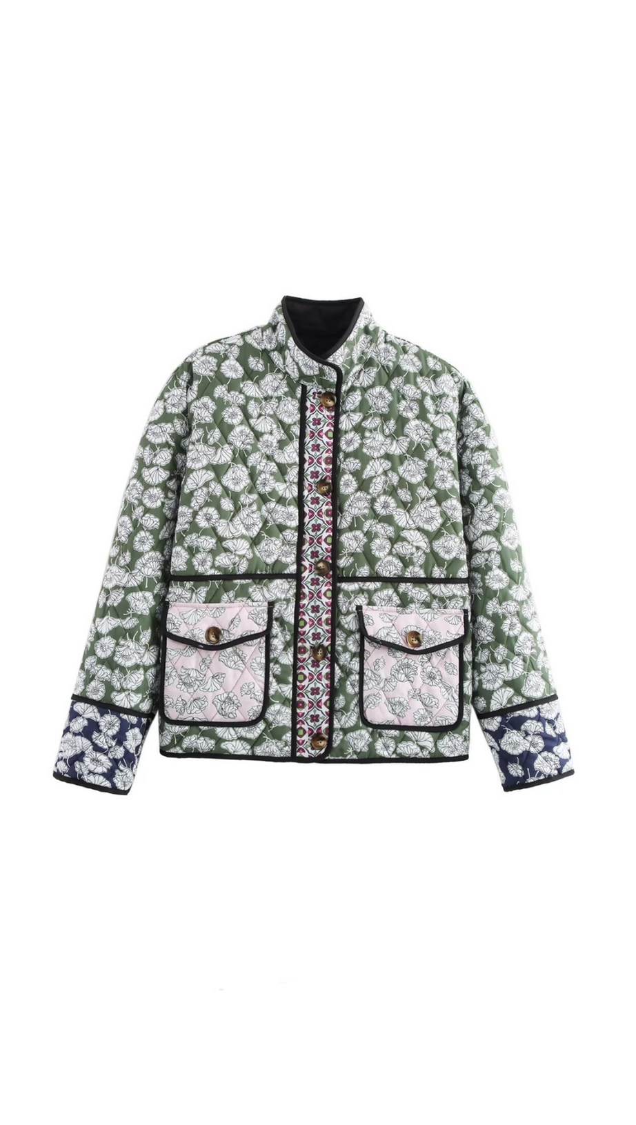 MULTICOLOR FLORAL POCKET QUILTED COAT