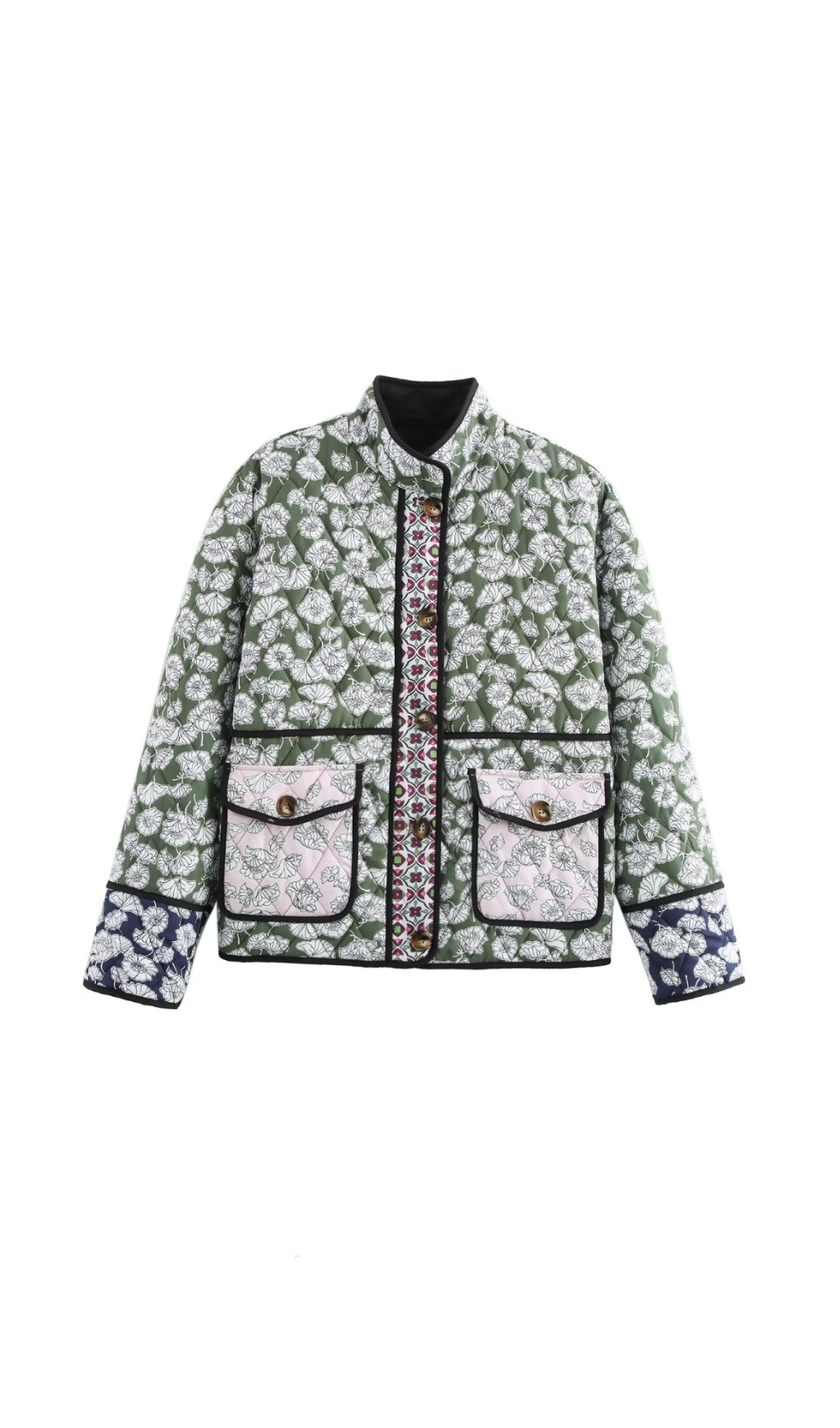 MULTICOLOR FLORAL POCKET QUILTED COAT