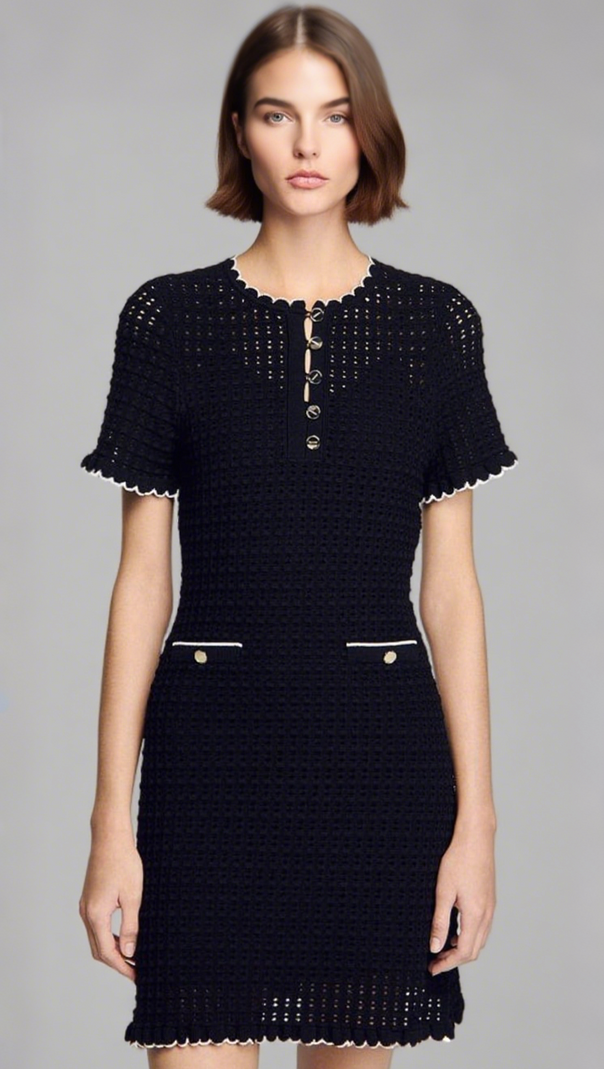 AIIZIE SIMONA HOLLOW KNIT MINI DRESS IN BLACK - product image