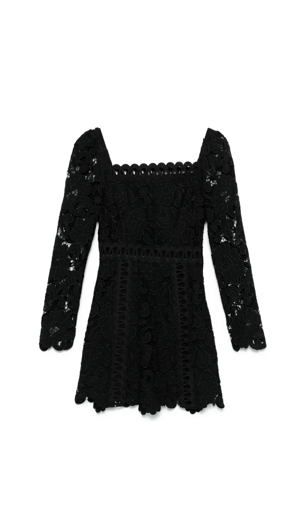AIIZIE FLORAL-MOTIF HOLLOW LACE MINI DRESS IN BLACK - product image
