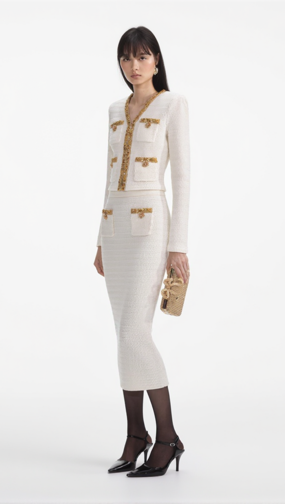 CREAM LUREX KNIT CARDIGAN