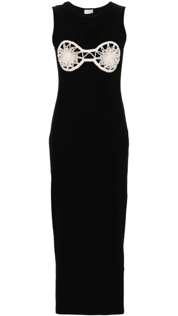 AIIZIE CAROL BLACK CROCHET BRA COTTON TANK MIDI DRESS - product image