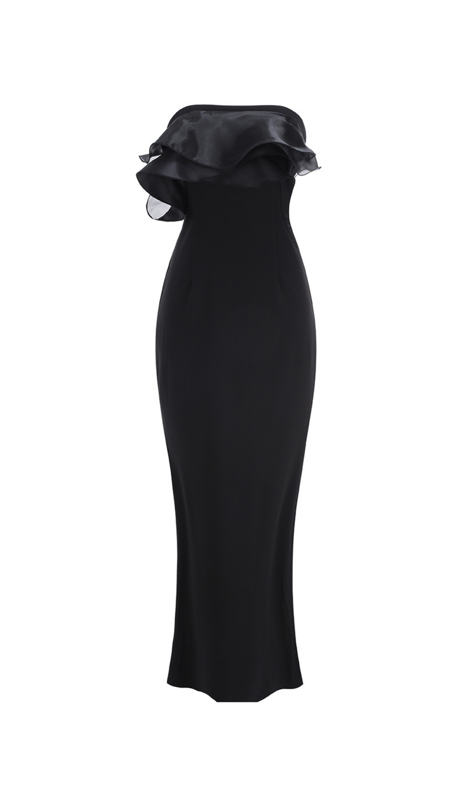 schulterfreies Maxikleid mit Rüschenbesatz in Schwarz