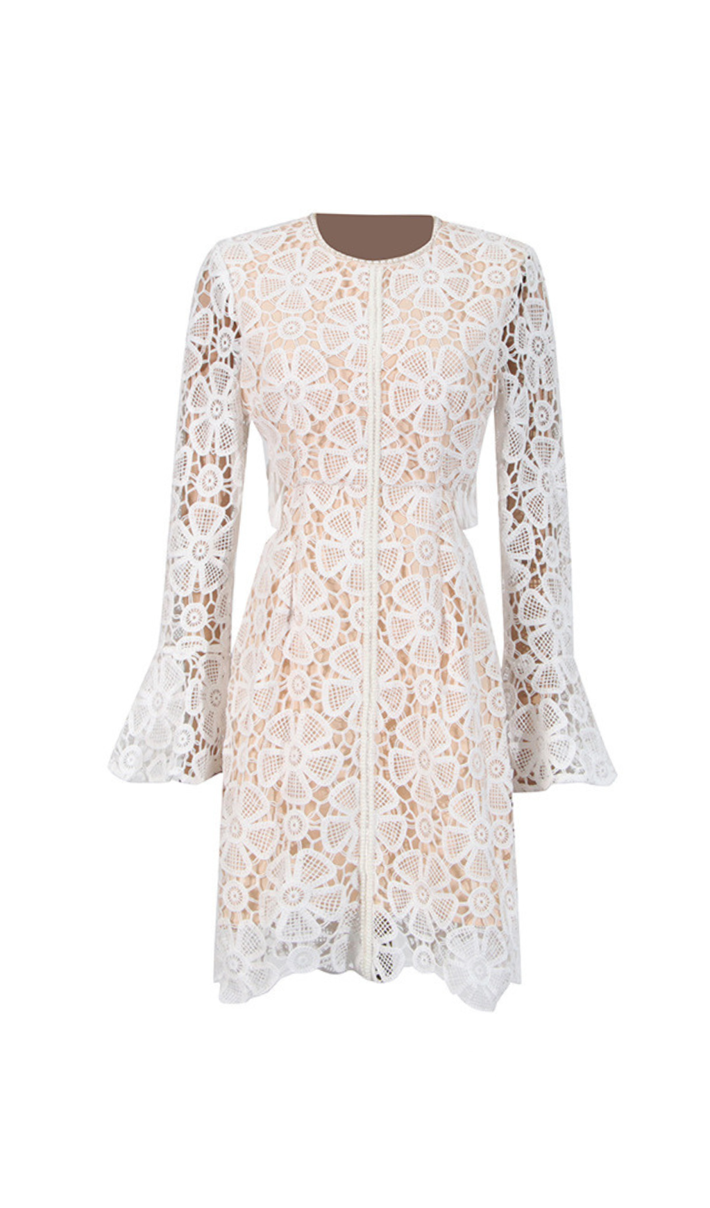 EMBROIDERED HOLLOW MINI DRESS IN WHITE