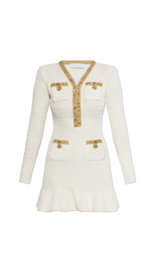 AIIZIE CREAM LUREX KNIT MINI DRESS - product image