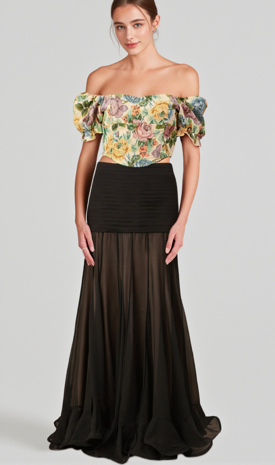 Top corto in jacquard con stampa floreale Constance 