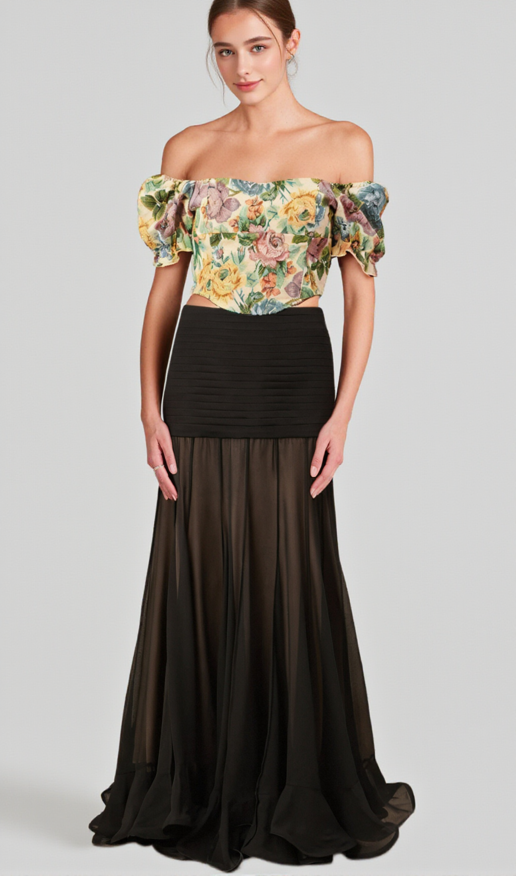 CONSTANCE FLORAL-PRINT JACQUARD CROPPED TOP