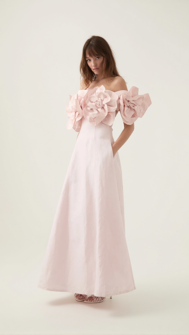 AIIZIE ETTA FLOWER STRAPLESS MIDI DRESS IN PINK - product image