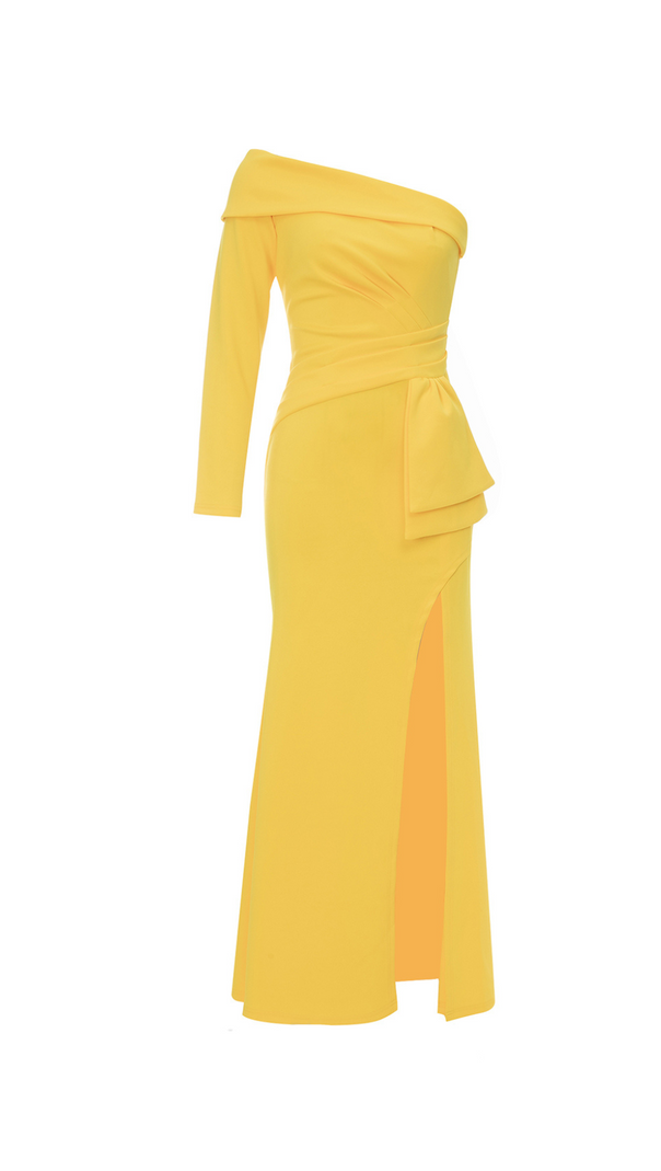 AIIZIE BROOK OFF-SHOULDER BODYCON MIDI DRESS IN YELLOW - product image