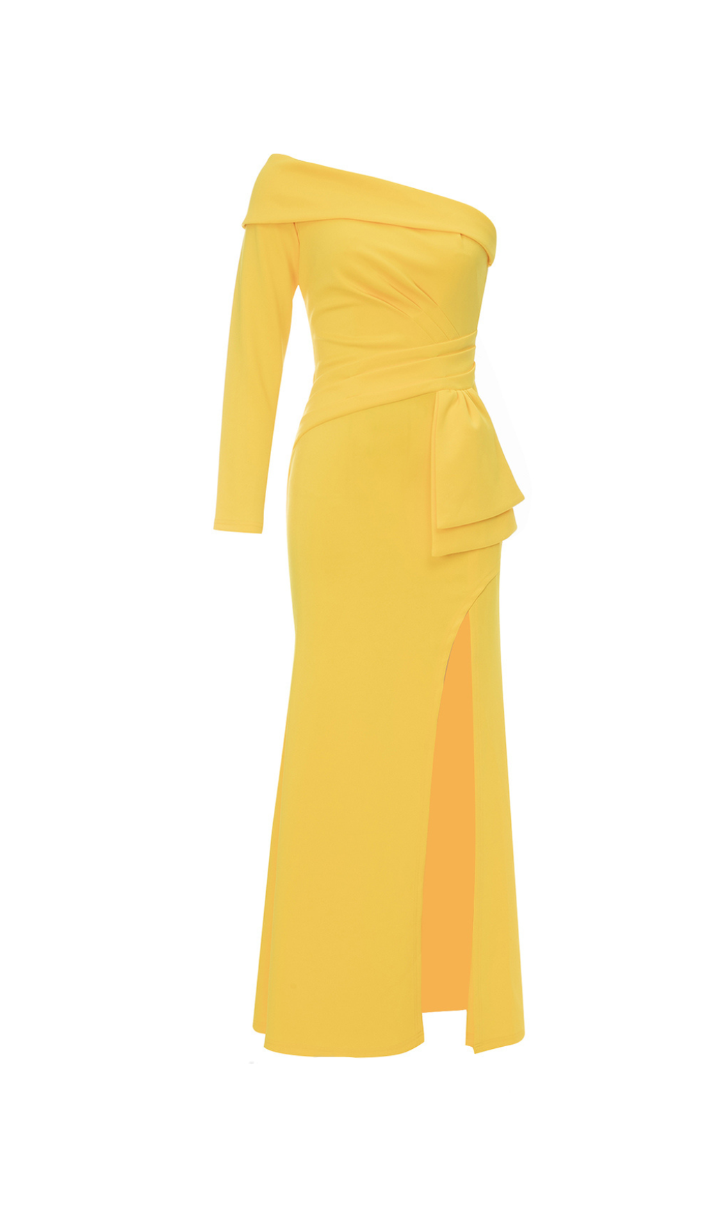BROOK OFF-SHOULDER BODYCON MIDI DRESS IN YELLOW