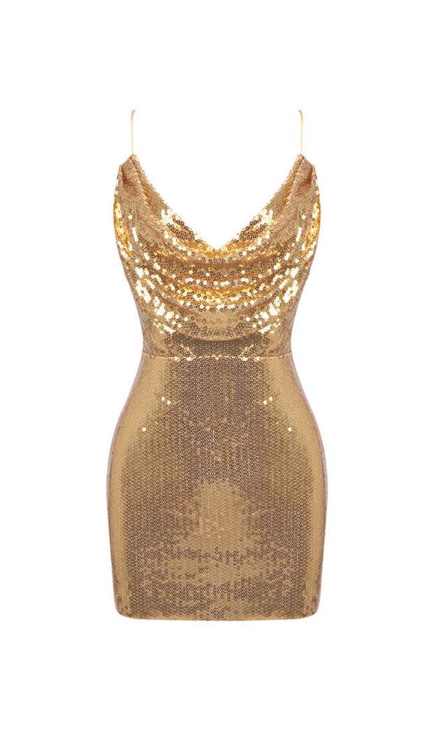 AIIZIE DRAPED SEQUINED TULLE MINI DRESS IN GOLD - product image