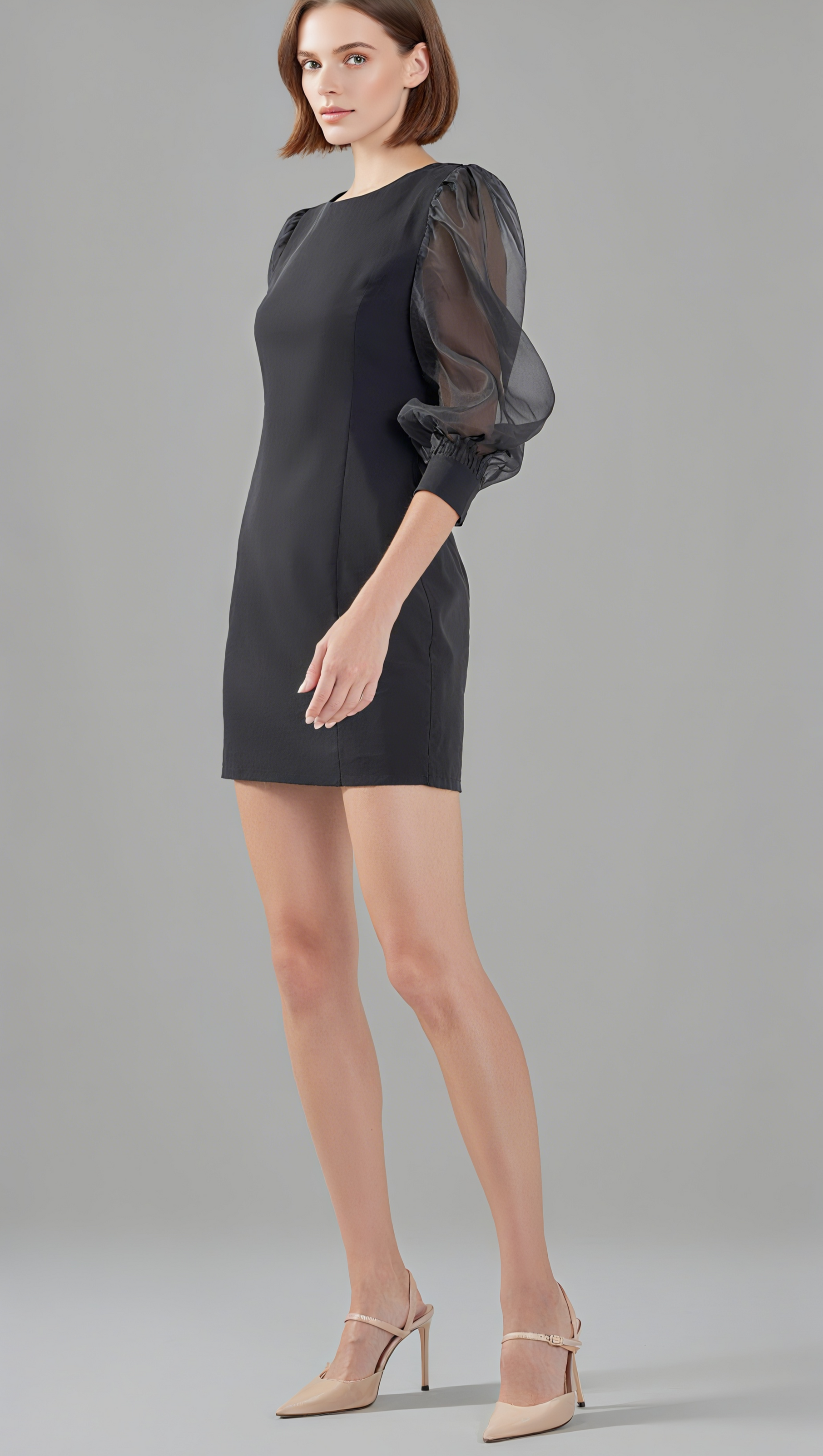 AIIZIE VICTORIA ORGANZA PUFF SLEEVES MINI DRESS IN BLACK - product image