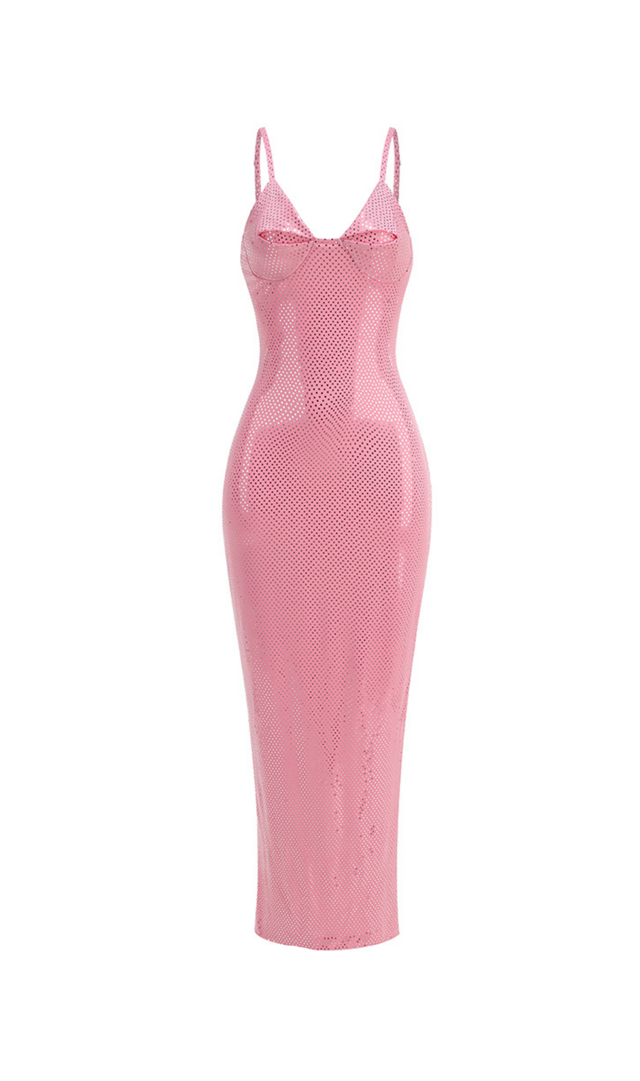 Abito lungo senza maniche Brook decorato con cristalli color rosa